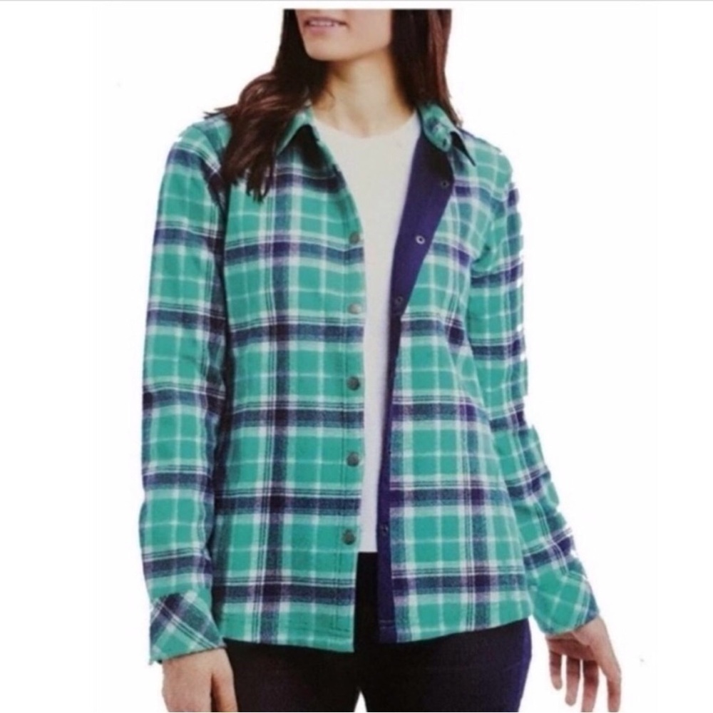 Orvis Barn Jacket Shacket Women Snap Button XL Green Plaid EUC